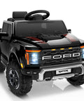 Front view of Ford F-150 Raptor Licensed 12V Ride On Truck For Kids With Parent Remote, LED Lights, Black