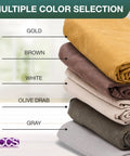 Stack of canvas tarps in gold, brown, white, olive drab, and gray for Waterproof Canvas Tarp Cover Heavy Duty Duck Cloth Waxed Tarpaulin.