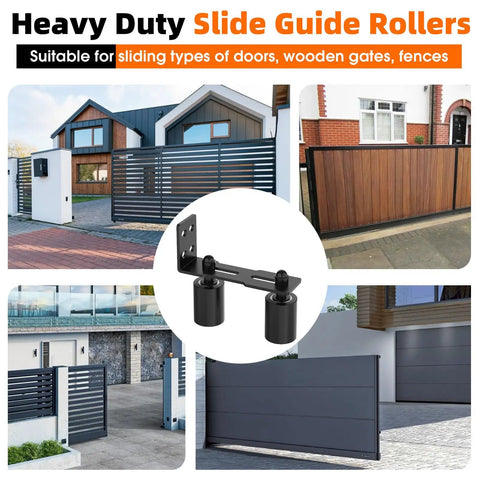 Heavy Duty Sliding Gate Roller Guide Kit With 3 Inch Adjustable Nylon Wheels And Rust Proof L Bracket For Wood Or Garage Doors, Black Finish, 2 Pack Bundle