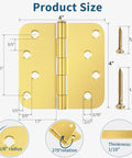 Three Pack Four Inch Exterior Door Hinges Brushed Gold With Five Eighths Inch Radius Corners Removable Pin Heavy Duty For Front And Back Doors