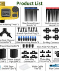 Product list of 165Ft Drip Irrigation Kit With Timer, includes nozzles, connectors, tubing, and irrigation accessories.