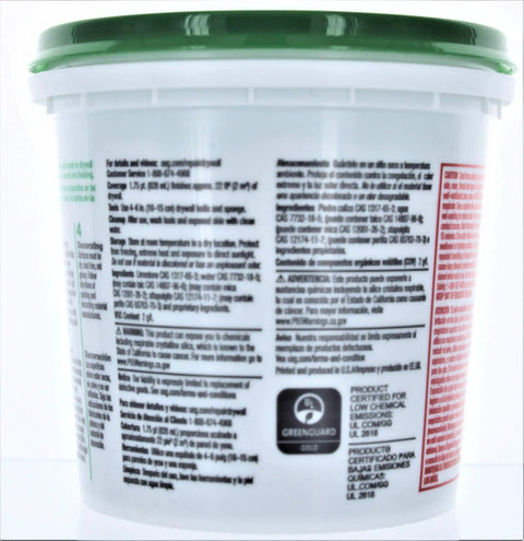 Back label of Ready To Use Joint Compound Quart For DIY Wall Repair Off White 1.75 Pt Smooth Sandable Patch For Drywall Cracks.