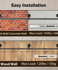 Wall Mounted Clothes Rack 72.5in Industrial Pipe Vibe Heavy Duty Detachable Iron Garment Bar installation on different walls