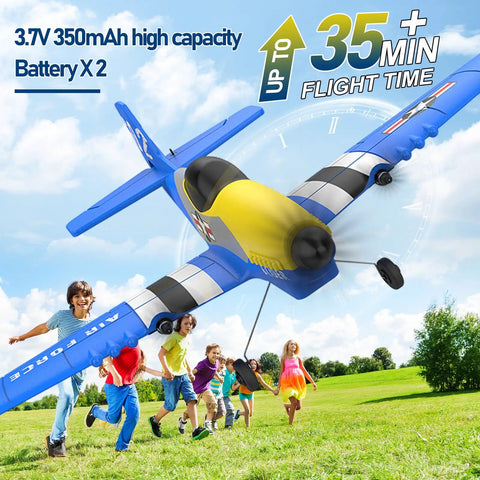 Foam RC Airplane For Beginners With 6 Axis Gyro Stabilizer And 2.4GHz Remote flying over kids on grass field