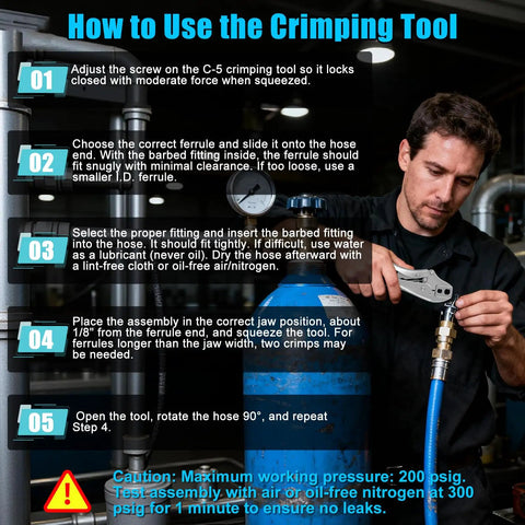 Guide to use Hose Repair Kit With Crimper And Crimp Tool For 3/16 To 1/4 Inch ID Air Hoses Brass Fittings on welding hose