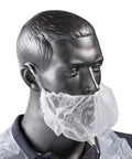 Latex Free Polypropylene Beard Protector for Food Service And Industrial Use on mannequin display.