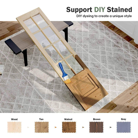 Preassembled 42x84 Double 21x84 Clear Glass French Interior Door With 7Ft Barn Door Hardware Kit showing DIY dyeing options
