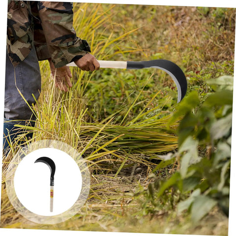 Manganese Steel Garden Sickle With Wooden Handle Ergonomic Design For Easy Weeding Trimming And Harvesting Built Tough Ultra Durable Multi Purpose Tool For Farm Yard And Garden Chores used in field.