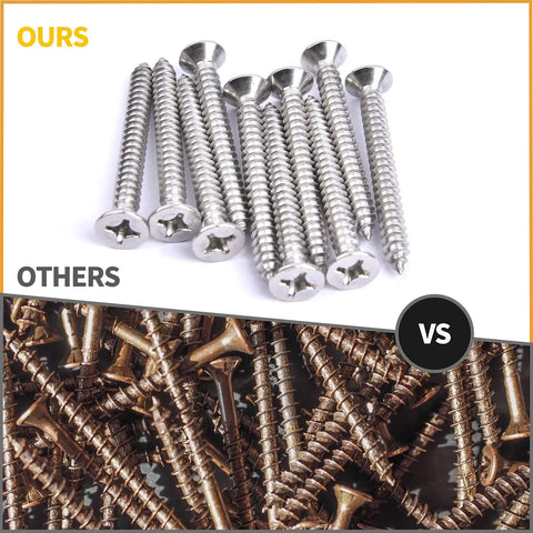 Built Tough 304 Stainless Steel Wood Screws And Self Tapping Assortment Kit Featuring Phillips Flat Heads For Sheet Metal Jobs And Heavy Duty Backyard Projects 450 Piece Set comparison of stainless steel screws with others.
