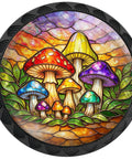 Colorful Mushroom Cabinet Knobs Four Pack for Kitchen and Bathroom showing vibrant mosaic stained glass art with leaves.