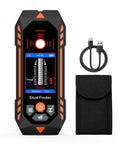 NOYAFA Stud Finder Wall Scanner showing digital display with USB cable and carrying case, ideal for precise wall detection.