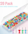 Bulk Assorted Push Pins For Bulletin Boards Featuring Hella Bright Plastic Heads And Sharp Metal Tips That Gonna Keep Your Notes Secure And Organize Your Space Like A Pro, 220 pack in clear storage case.