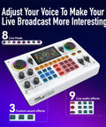 C100 Pro P15 Portable Mixing Console And Sound Card Kit with 8 Live Modes, 9 Effects, and 5 Voice Changers displayed.