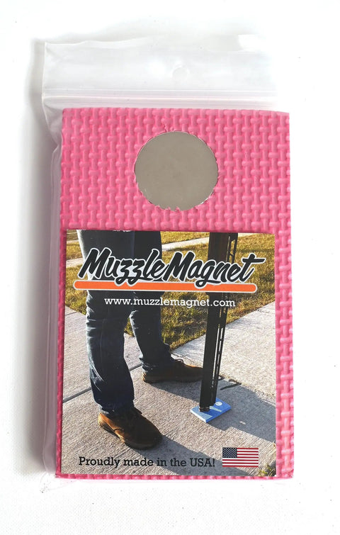 Magnetic Foam Gun Muzzle Rest For Trap Skeet Five Stand And Sporting Clays in pink with strong magnet, packaged.