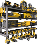 Heavy Duty Power Tool Organizer Wall Mount With 4 Tier Rack And 8 Drill Holders, Charging Station For Garage Workshop Storage