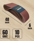 Heavy Duty 6X48 Inch Sanding Belts 10 Pack 60 Grit Aluminum Oxide for Belt Sander Wood Sanding Paint Removal and Metal Polishing