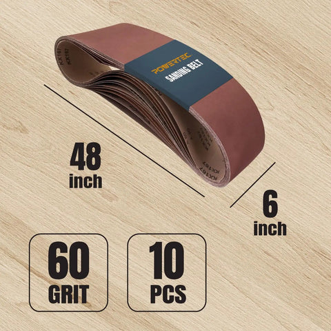Heavy Duty 6X48 Inch Sanding Belts 10 Pack 60 Grit Aluminum Oxide for Belt Sander Wood Sanding Paint Removal and Metal Polishing