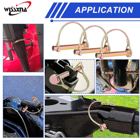Six Piece Heavy Duty PTO And Hitch Lynch D Shape Pins Kit With Clip, Pull Ring And Positioning Pins Installed on Equipment