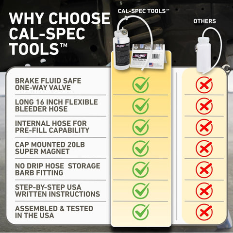 Cal-Spec Tools brake bleeder kit with one-way valve, magnet mount, 16 oz catch bottle and 16-inch hose