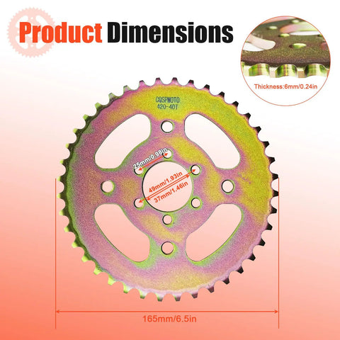 40T High Speed Rear Chain Sprocket 6 Hole 37mm Bore For 420 Chain with dimensions