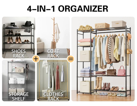 Storage Game Changer, Heavy Duty Portable Wardrobe Closet, Spacious Clothes Rack Organizer With Four Tier Shelves, Breeze To Set Up, And Dedicated Shoe Rack For Bedrooms Or Apartments