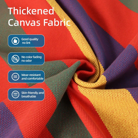 Close-up of thickened canvas fabric for Brazilian Style Double Hammock With Fringe For Two People Outdoor Patio Or Indoors Cozy Breathable Fabric Easy Setup With Straps And Carry Bag Supports Up To 360 Lbs.