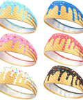 Set of colorful Ice Cream Drip Baseball Headband For Teens And Adults Elastic Polyester Sweatband In Multi Color, six designs displayed.