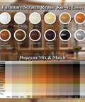 Top Shelf Wood Repair Kit Featuring Slick Scratch Fix And 12 Color Wood Filler Set colors chart with labels for easy DIY furniture restoration.