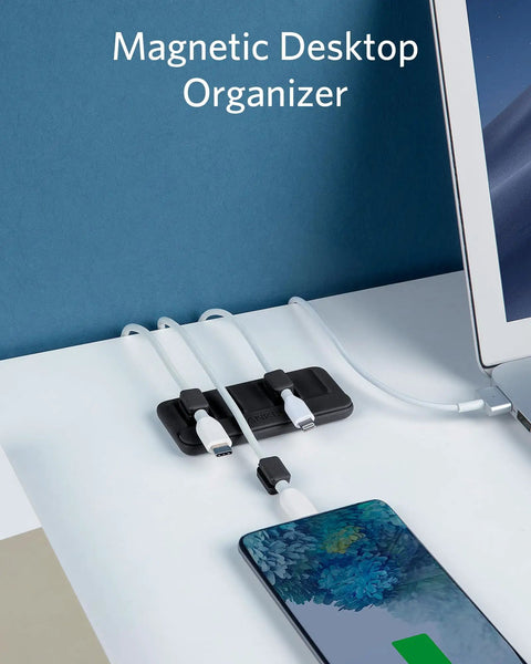 Magnetic Cable Organizer With 5 Clips For Lightning USB C Micro USB And Other Wires Sticks To Wood Marble Metal And Glass