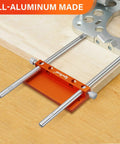 Edge Fence Pro Grade For S04001 And S04003 Portable Drill Guide installed on wood with aluminum cutting gauge for precise drilling