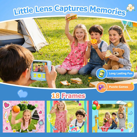 Kids playing with Kids Instant Print Camera For Ages 3 To 12 With Two Point Four Inch Eye Care Screen, 1080P Video, 18 Frames