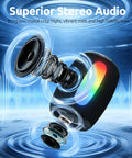 Portable Bluetooth Speaker With Loud Stereo Sound And Beastly Bass, 8 LED Light Modes displayed with sound waves