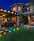 House at night with 150 Ft 2-In-1 Eaves And Ground LED String Lights With App And Remote Control, Outdoor RGB Color Changing Waterproof Lighting for yard