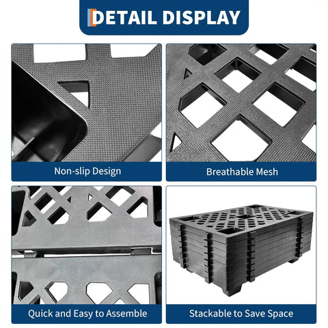 Heavy Duty Interlinked Plastic Pallet With Ventilated Grid details, showing non-slip design, breathable mesh, stackable HDPE pallets