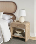 18 Inch Off White Round Metal Table Lamp With Black Cord, On Off Switch, E26 Bulb Compatible on bedside table in bedroom