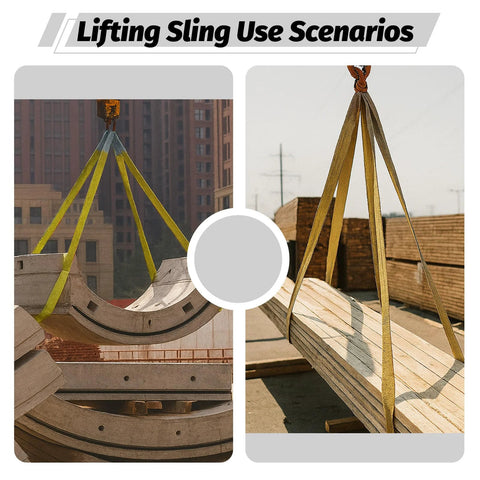 Kivomot 2-pack lifting slings, 3in×20ft, heavy-duty yellow polyester, eye-to-eye ends, 6600 lb capacity