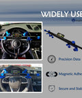 Car Steering Wheel Level Alignment Tool Featuring 0.1 Degree Accuracy Max Dia 13.8 Inch mounted on steering wheel with digital display.