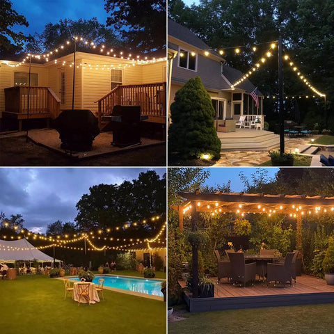 Outdoor String Lights 30 Feet With Remote Dimmable Waterproof 27 Shatterproof G40 Globe Bulbs illuminating patio and gazebo
