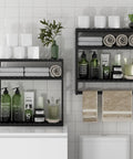 Over The Toilet Towel Rack And Bamboo Floating Shelf Adjustable Height Wall Mounted Dope Space Saving Bathroom Storage For Small Spaces And Kitchens Black Multi Use Organizer with toiletries above toilet