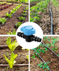 Inline Ball Valve Kit For Drip Irrigation, 12 Pack displayed in use with different garden setups and plants