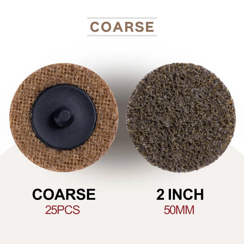 Coarse 2 Inch Quick Change Sanding Discs With One Quarter Inch Shank For Die Grinder Set Pro Grade Aluminum Oxide Open Web Close-Up
