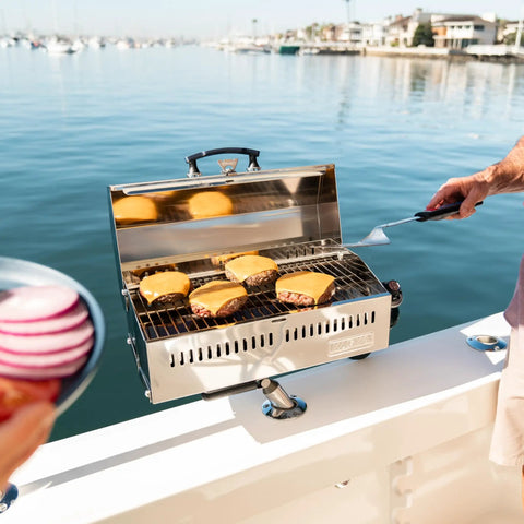 Pro Grade Boat Grill For Onboard Cooking Marine Grade Stainless Steel Portable Propane Grill With 9X18 Inch Grilling Surface Fold