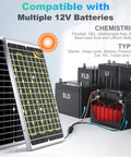 20W 12V Solar Battery Charger Maintainer With Smart MPPT Controller Waterproof 20 Watt Solar Panel Kit beside various 12V batteries