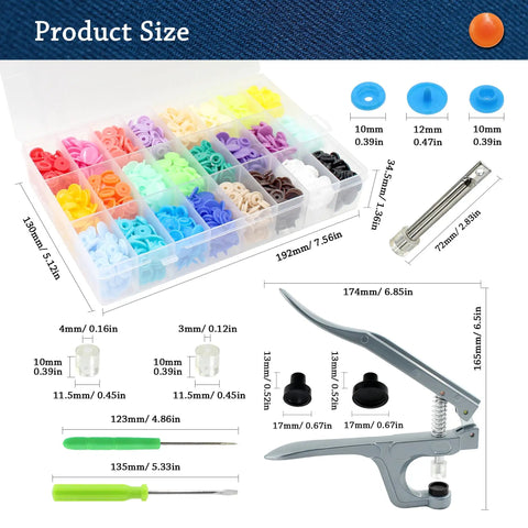 360 Sets T5 Snap Buttons No Sew Fasteners Kit With Pliers For Sewing Clothes And Fabric DIY Crafting, 24 Colors, 15 Sets
