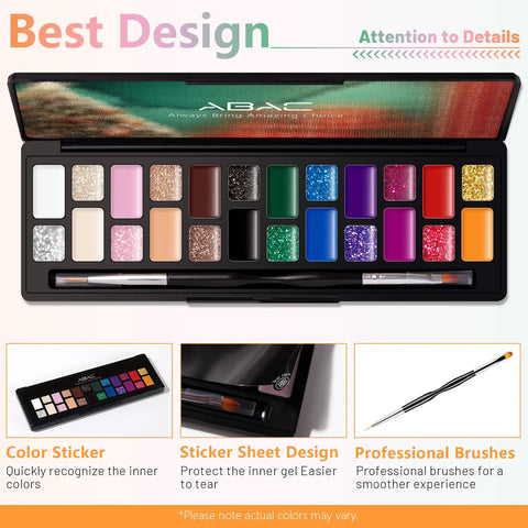 Image of 24 Color Solid Gel Nail Polish Kit with detachable pro brush for ombre application, showcasing various shimmer shades.