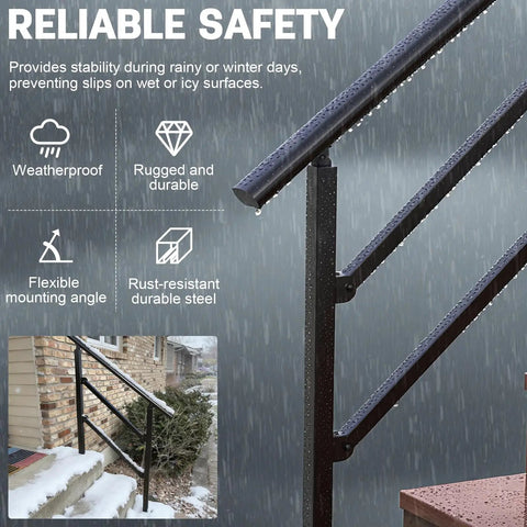 Rock Solid Wrought Iron Handrails For Outdoor Steps Heavy Duty Stair Grip Rails With Rust Resistant Powder Coat showing weatherproof durable design.