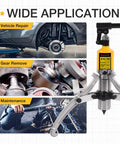 10 Ton Hydraulic Gear Puller Kit With 2 Or 3 Jaws shown in various applications including vehicle repair and gear removal.