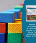 Colorful wood blocks showcasing the Premium Wood Stain Powder Kit For Indoor And Outdoor Furniture Deck Crafting Projects.