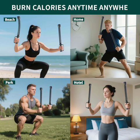 Various people using Two Pack Ropeless Battle Ropes For Home Gym Cordless Workout Ropes With Gloves Bag And Tutorial in different settings