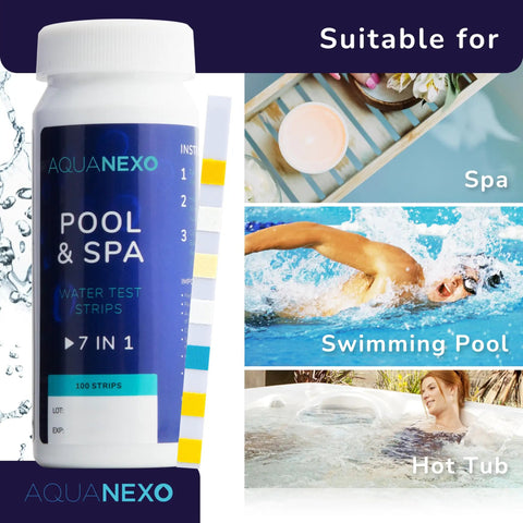 All In One 100 Pack Pool Test Strips 7 In 1 For Pools Spas Paddling Pools Water Tester For PH Chlorine Bromine Alkalinity CYA Total Hardness